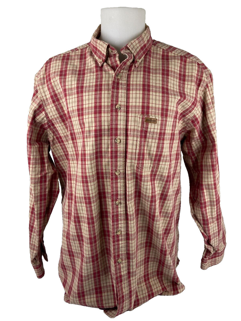 Carhartt Men XLT Long Sleeve Shirt Red Tan Plaid Work Casual Farm